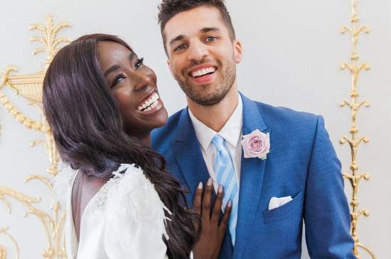 smiling couple featured on a Pink Ombre Wedding styled shoot