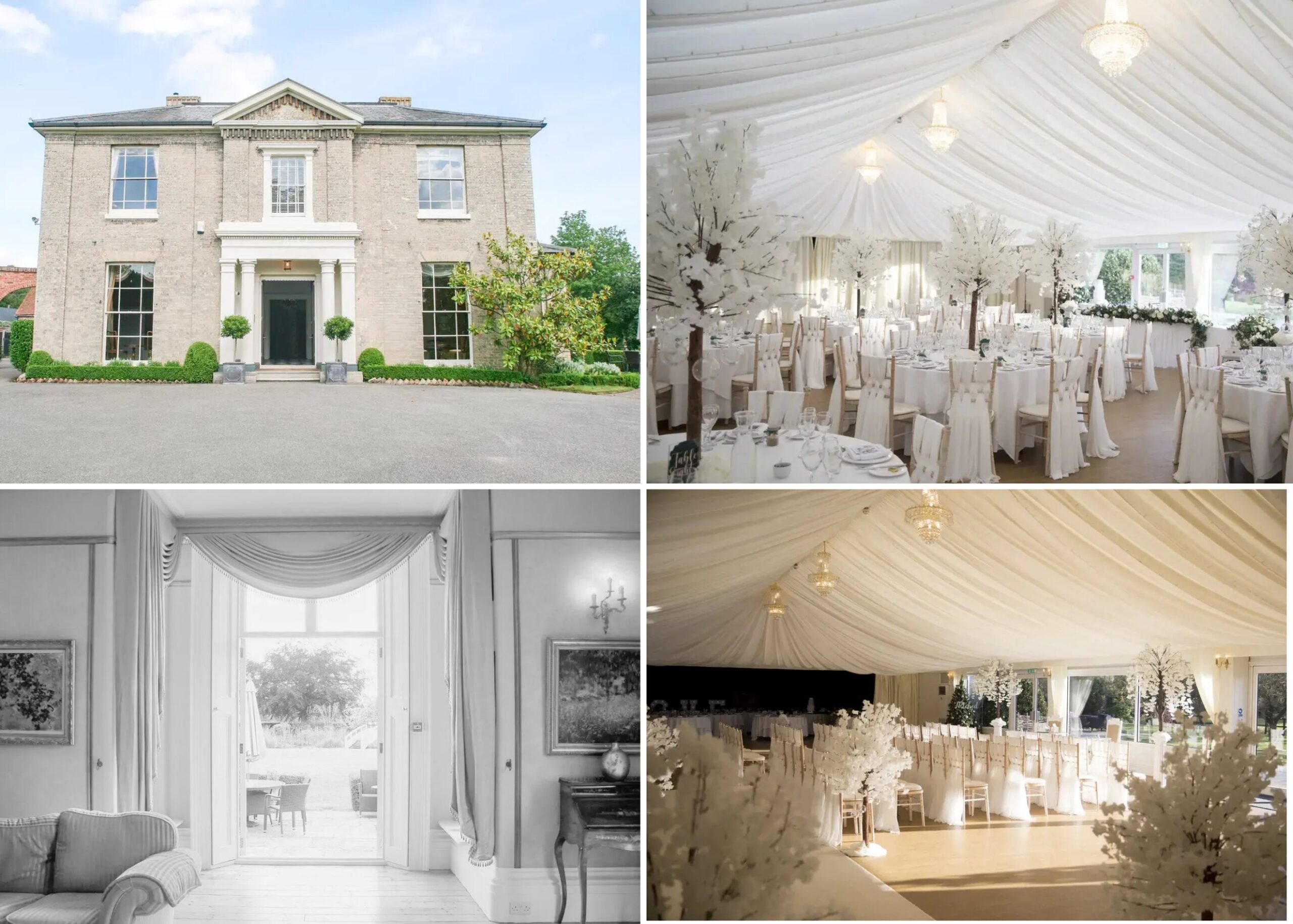 Internal and external images of a luxury wedding at Fennes Manore Essex