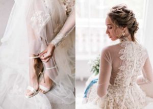 Gold lace work embroidered wedding dress by Oui Madam Bridal Atelier London