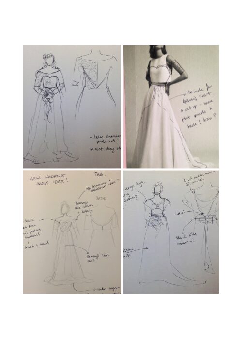 Outlines of the ideas and styles that represent the brides vision for her upcycled wedding dress alterations