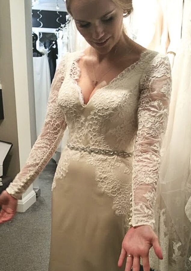 Modern heirloom wedding dress redesigned from mothers 1980s gown