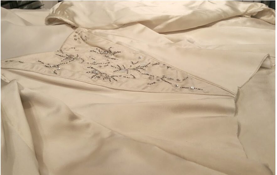 Vintage wedding dress reconstruction process at OM Bridal London