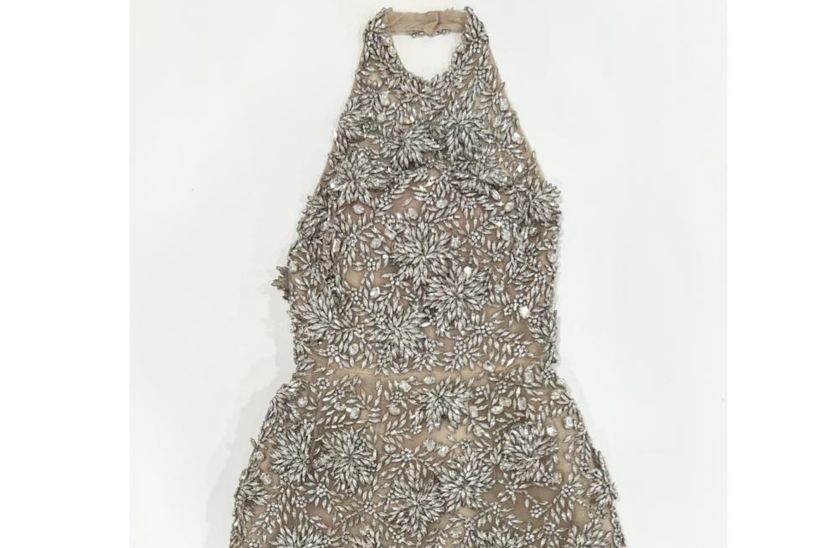 Heavily beaded Oscar dela renta gown requiring specialist bridal fitting alteration in London Atelier